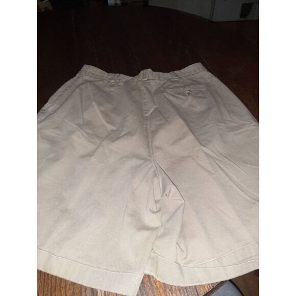 Sz 14 Talbot Cotton Khaki Tan High Waist Pleated Front Bermuda Shorts Cuffed Hem - Picture 3 of 3